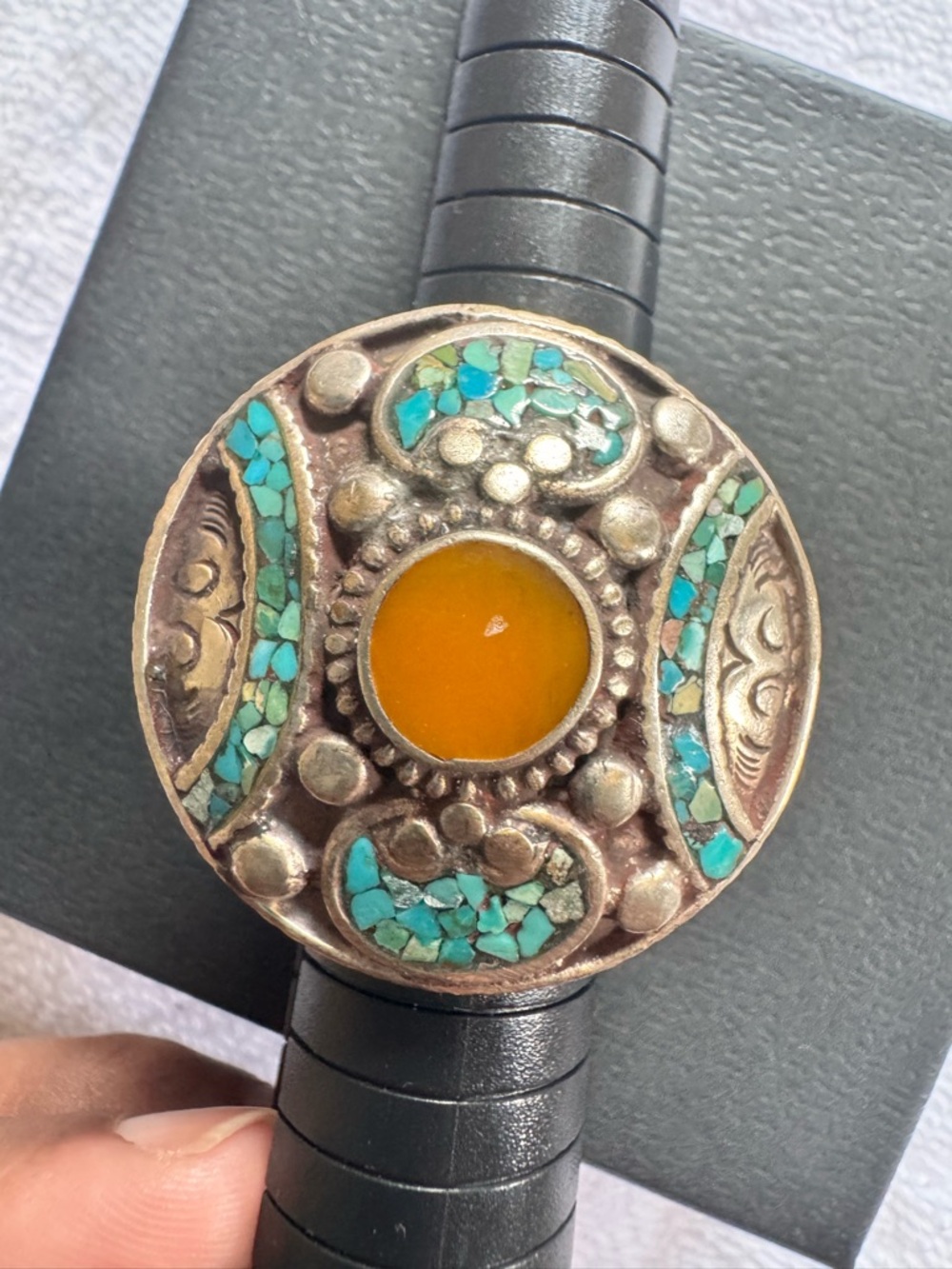 Handcrafted Turquoise and Amber Statement Ring - Women Jewelry